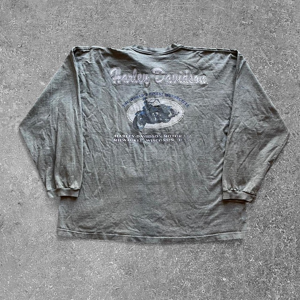 Harley Davidson Vintage Long Sleeve Henley Shirt Mens 3XL Green Grey USA Made